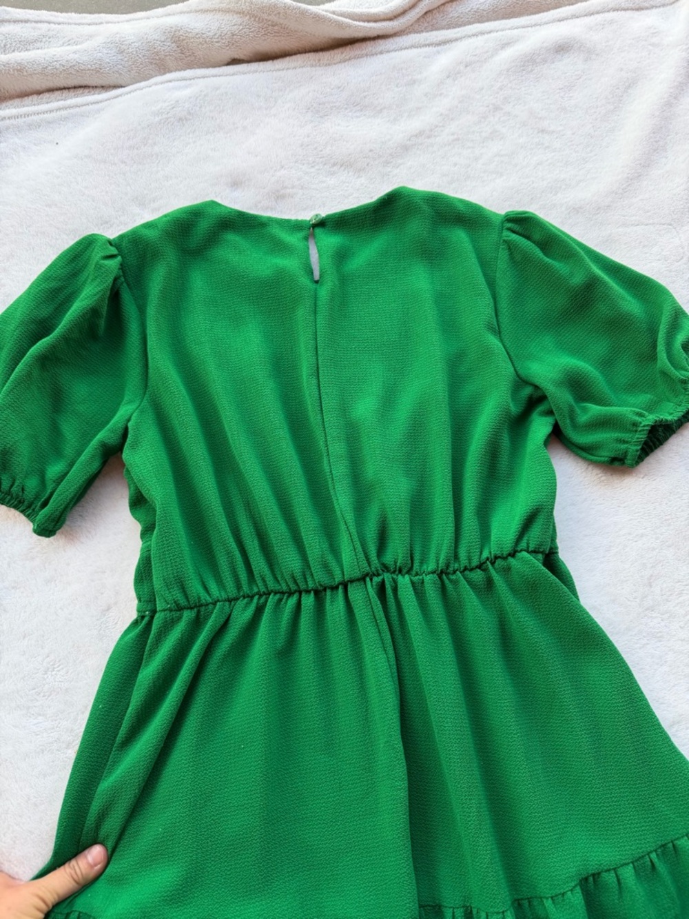 Green Tiered Puff-Sleeve Mini Dress Size S - Picture 5 of 7